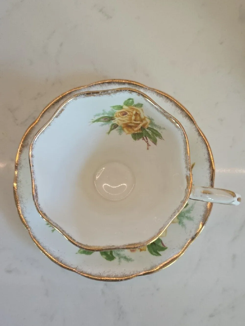 Royal Albert Yellow Rose Porcelain Teacup & Saucer Set with Gold Trim, Set Of 4